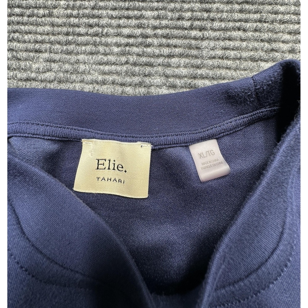 Elie Tahari Sweatshirt Womens XL Navy Crewneck Stripe Sleeve Pullover Stretch - Picture 4 of 9
